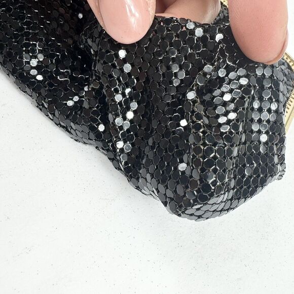 VTG Whiting & Davis Clutch Purse Black Metal Mesh Beaded Closure Chain Strap USA - Picture 13 of 15